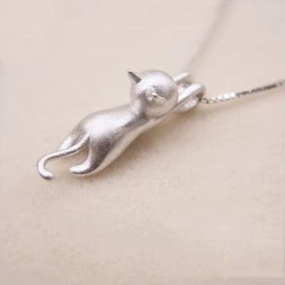 Silver Cat Pendant Necklace - Picture 3 of 6